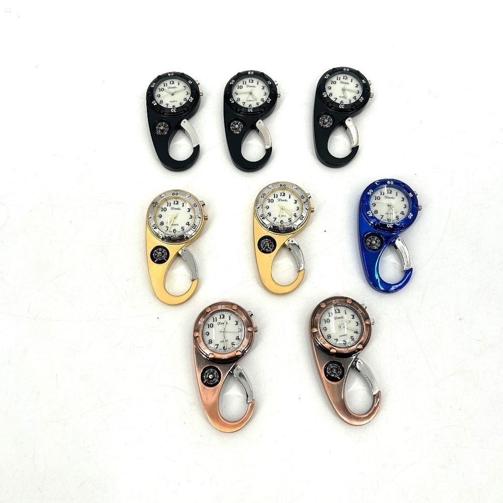 Set of 8 Black Gold Blue Bronze Watch Compass Keychain Clip Needs New Batteries